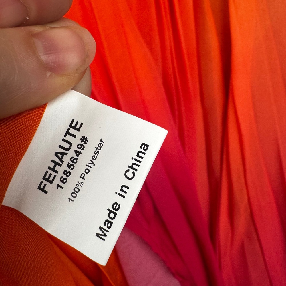 FEHAUTE Orange Pink Ombre Pleated Midi Dress Sleeveless Square Neck Size 4 NEW - Picture 9 of 10